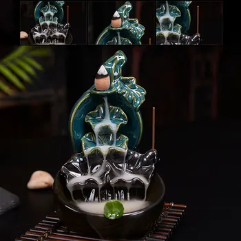 

Home Decoration Ceramic Backflow Incense Burner Lotus Shape Waterfall Eco-friendly Handmake Incense Holder for Desktop Incense