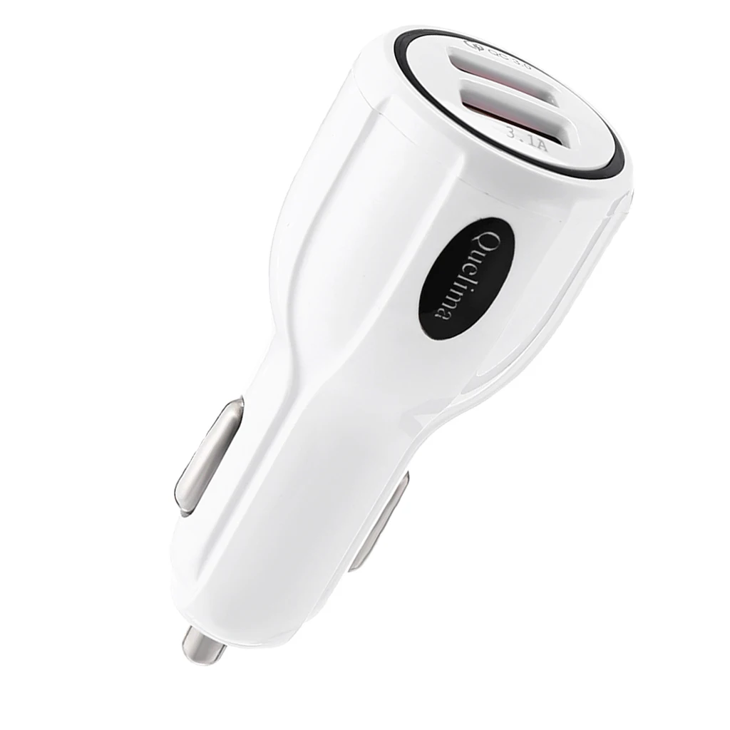 White Car Charger 2 Dual Port QC 3.0 USB Charger Fast Charge Universal For Motorcycle Phone Samsung Xiaomi Huawei Phone Charger 