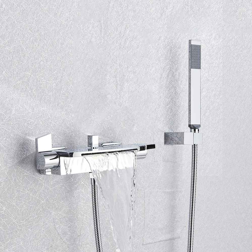 Chrome Waterfall shower bath set shower set Black retro bathroom shower Mixer Faucet Tap Dual Handle Bath Shower Set Handheld Head
