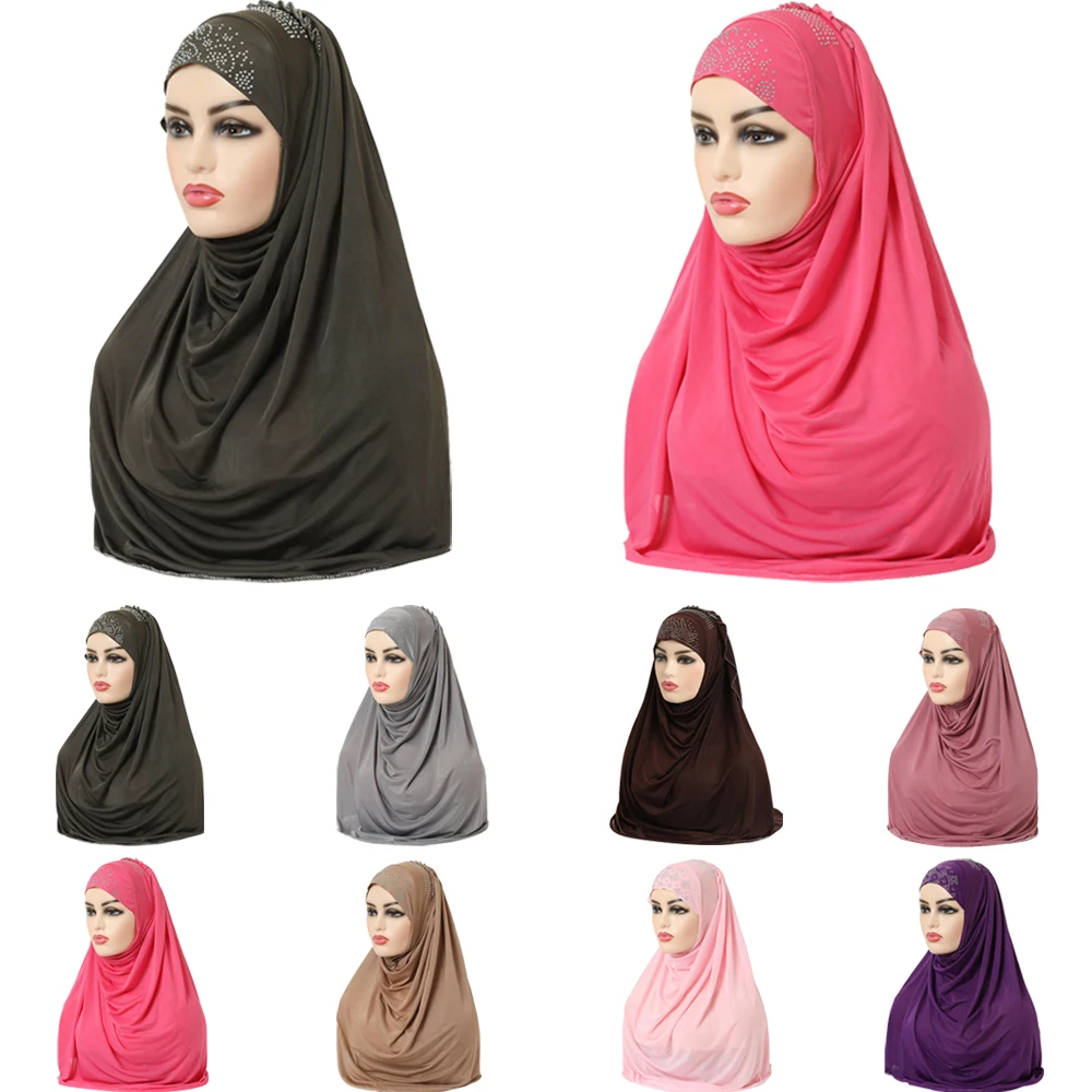 Tanio Damski muzułmański hidżab jednoczęściowy Amira Rhinestone Hijabs Pull On