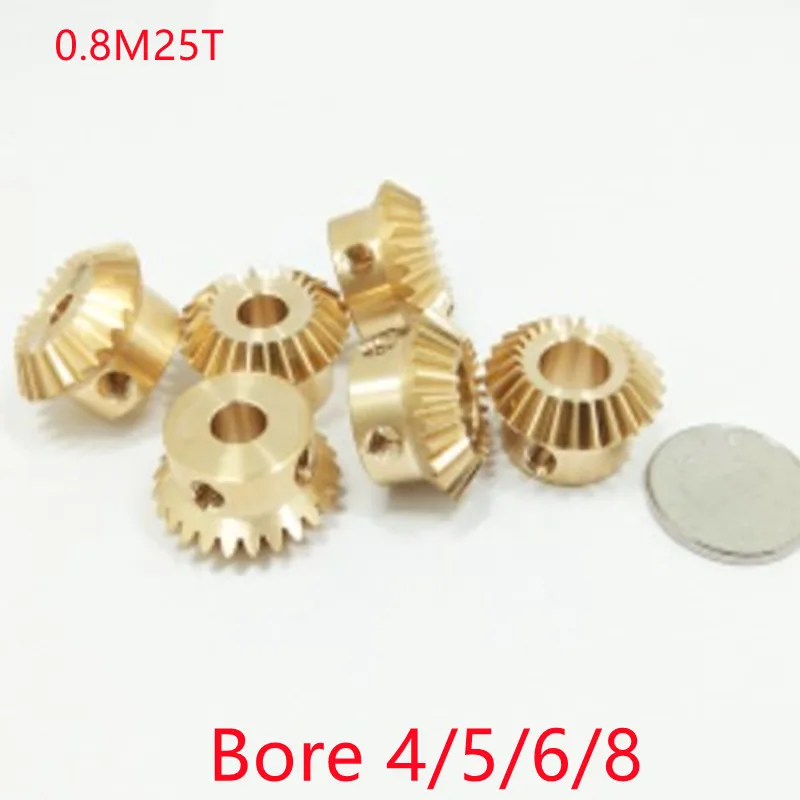 2pcs 1:1 0.8M25T Brass Bevel Gear 0.8 Modulus 25 Teeth 90 Degree Drive Commutation Steel Gears Screw