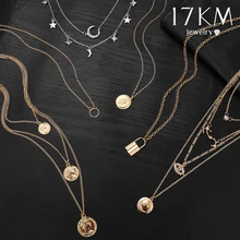 17KM Boho collares de oro colgantes para mujeres Vintage Y Lock Moon perla estrella Collar 2019 Collar femenino gargantilla joyería de moda