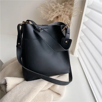 

Fashion Pu Leather Composite Bags For Ladies Casual Solid Large Capacity Bucket Bags For Women Simple Vintage Messenger Bags New