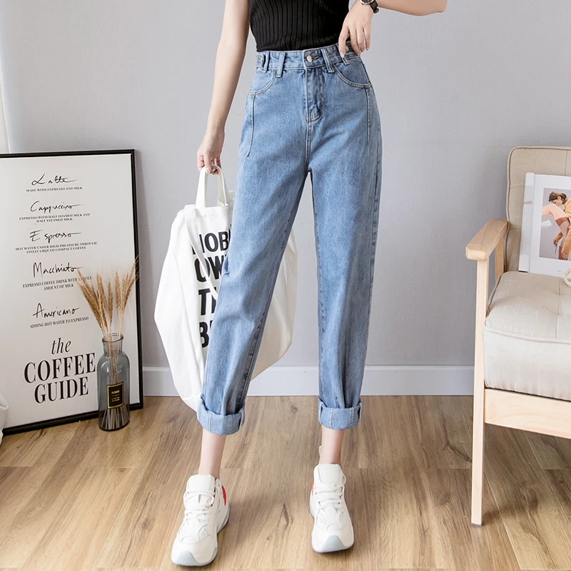 

JUAYKALA Temperament Ladies High Waist Jeans Women Autumn And Winter 2019 Winter New Harem Pants Loose Straight Nine Pants
