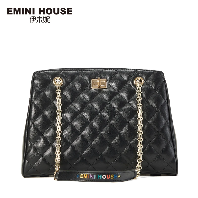 EMINI HOUSE сумка-тоут на цепочке с ромбовидной решеткой, сумки через плечо для женщин, сумка на плечо, роскошные сумки, женские сумки, дизайнерские - Цвет: Black