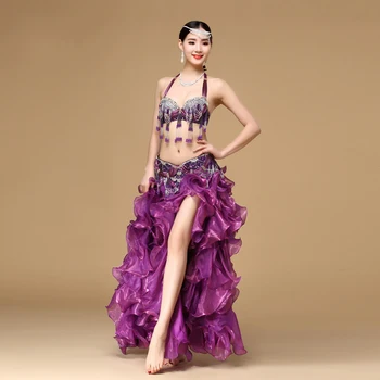 

Women Belly Dancing Oriental Dance Costumes Performance 3pcs Bead Set Bra,Belt and Skirt four sizes