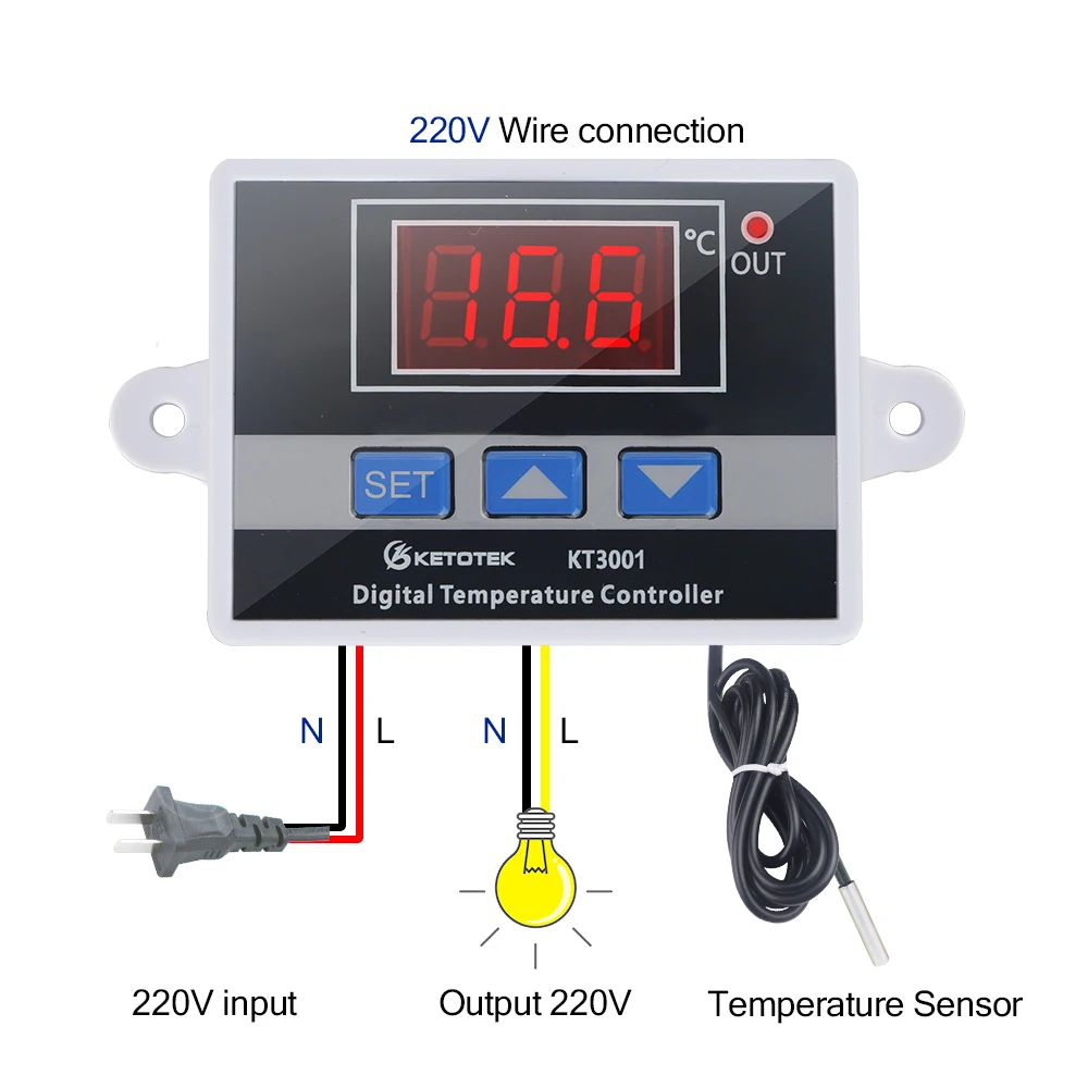 12" Stainless Sensor 220V Hatching Digital Temperature Controller Thermostat 