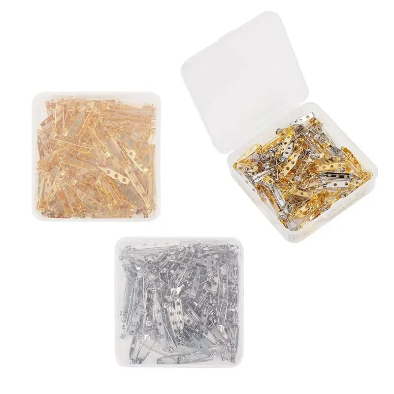 

100Pcs Bar Pins Brooch Pin Backs Safety Clasp with Plastic Box Name Badge Craft