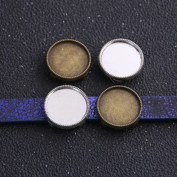 

8pcs 16mm Inner Size Two Color Tooth Round Leather Slider Beads Blank Cabochon Setting Diy Bracelet Making