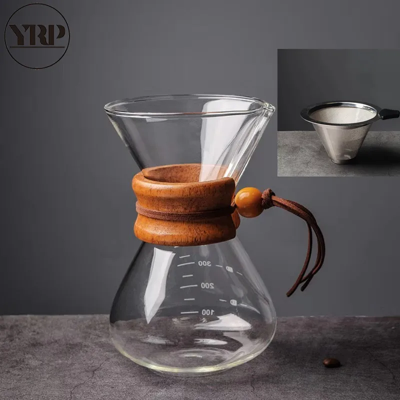 YRP V60stainless стали фильтр для напитков емкость для совместного использования Кофе бариста классическое Стекло эспрессо кофеварка кухонный дозатор - Цвет: 400ML