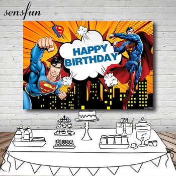 

Sensfun Comics Superman Boys Birthday Party Backgrounds Building Poster Portrait Photo Backdrops For Photo Studio Photocall