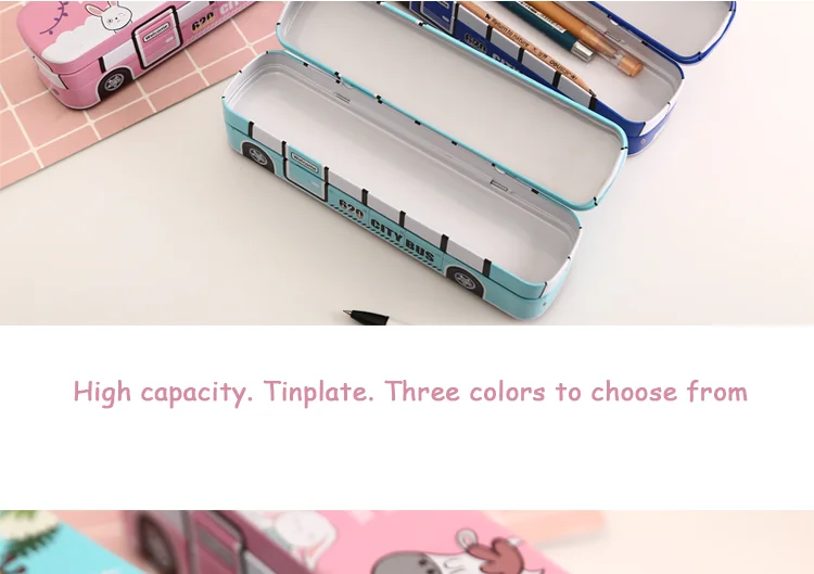Creative bus stationery box multi-function pencil box iron box children's school supplies men and women students double-layer p