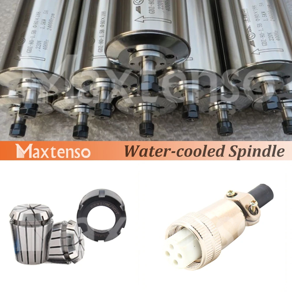 MAXTENSO 1.5KW Water Cooling Spindle motor 80MM 220V ER11 ER16 24000RPM Grind motor with 3 bearing for Milling Machine GDZ80-1.5