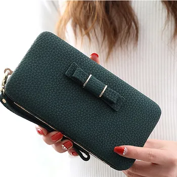 

Women's bow wallet small size Handbag green pure color Clutch Bag Wallet girl Card Bag Coin Purse Lady Wristlet Dropshipping#LR4