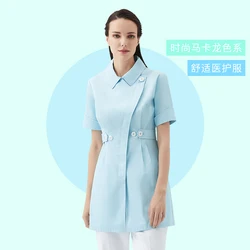 Uniforme de laboratório para mulheres uniformes de trabalho wear farmácia casaco branco traje feminino spa salão de beleza longo casaco vestido