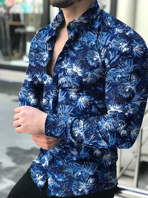 Men's shirt New Hawaiian Shirts Men Single Button Shirts Wild Shirts Printed  Male Blouses 2021 Pink