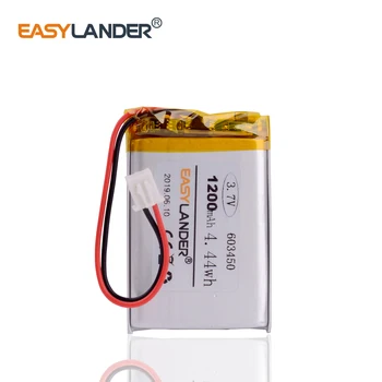 

JST 2.54mm 2 pin 603450 3.7V 1200MAH 063450 Lithium Polymer LiPo Rechargeable Battery For Mp3 headphone PAD DVD bluetooth camera