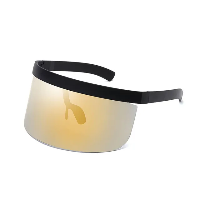 SO&EI Oversized Anti-Peeping One Piece Rimless Sunglasses Men Fashion Outdoor Sports Windproof Goggles Women UV Mask Sun Glasses Black golden