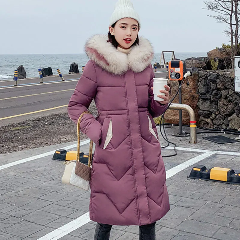 #*Cheap Winter Thicken Warm Slim Parka Women Long Coat Fashion Big Fur Collar Hooded Parkas Female 2019 Cotton Padded Outwear Feminino