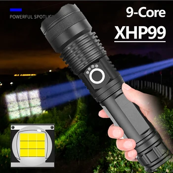 

9 Core Xhp99 Powerful Led Flashlight Usb Recharge 18650 & 26650 Battery Zoom Torch Aluminum Waterproof Light XHP50.2 Lantern