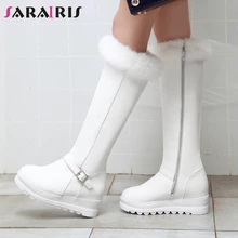 SARAIRIS/Новые брендовые зимние сапоги, Размеры 33-43 женские модные зимние теплые сапоги до колена на меху с ремешком и пряжкой г. Женская нескользящая обувь