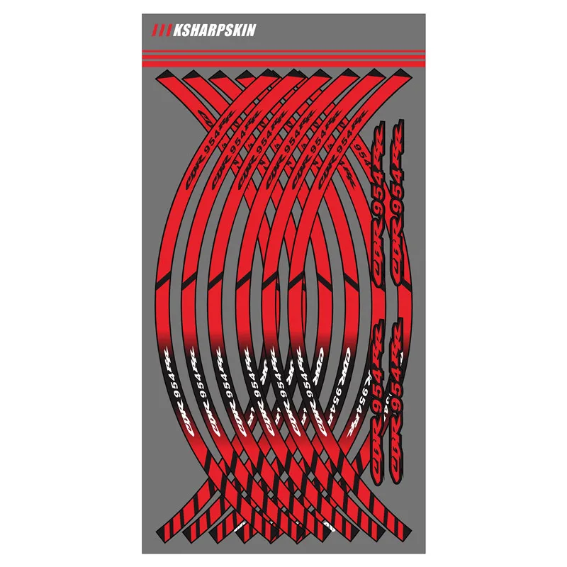 High quality Motorcycle12 strip Wheel Hub Tire Outer Rim Sticker Stripe Wheel Reflective Decals FOR HONDA CBR954R cbr 954r