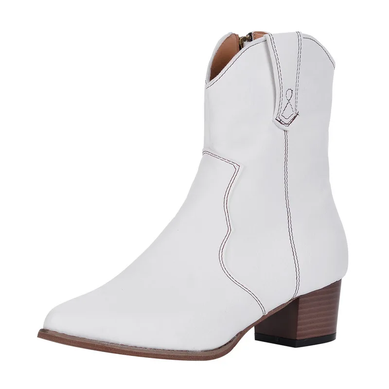 Oeak/ Новые Модные Винтажные женские ботинки ковбойские ботинки до середины икры на низком каблуке с пряжкой модная повседневная обувь на платформе; большие размеры 35-43 - Цвет: kakki