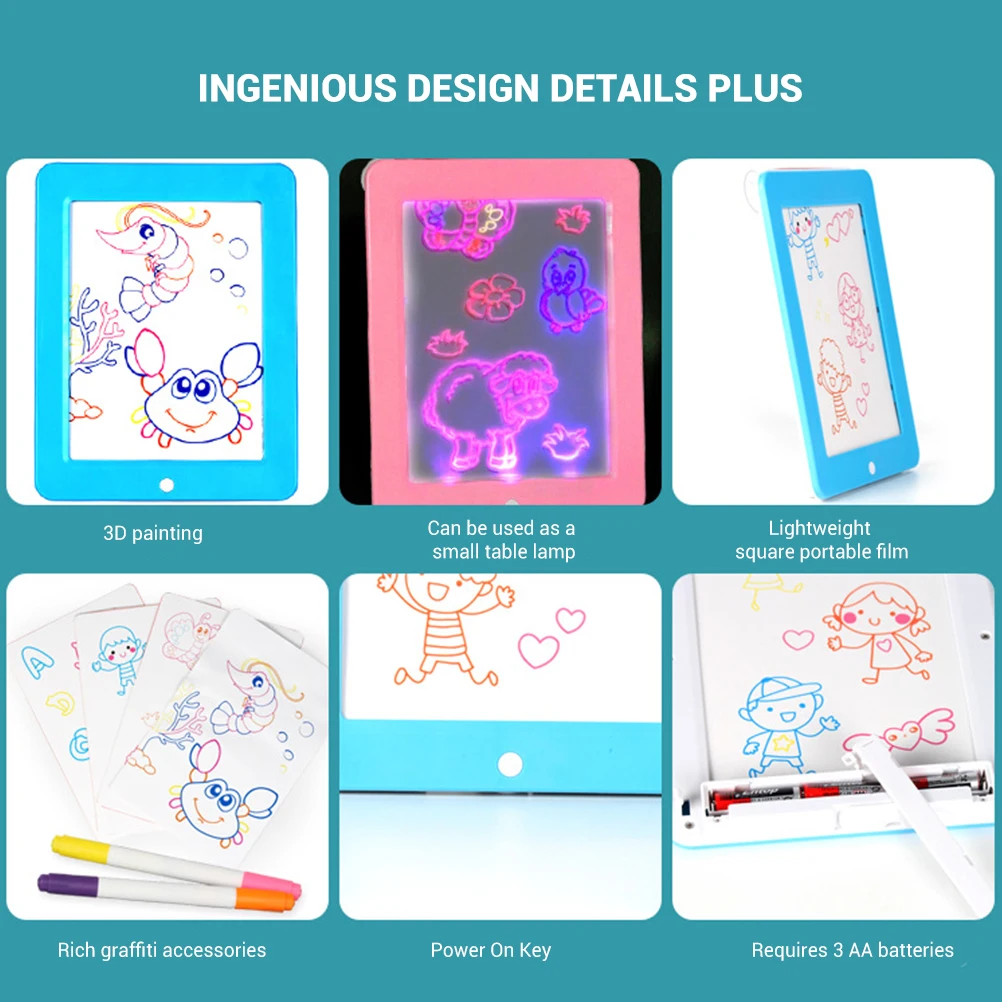 Creative Kids Pad Light Up Glow Drawing Writing Board LED Draw Sketch Tablet with Sucker for Art Write Learning Drawing Toys