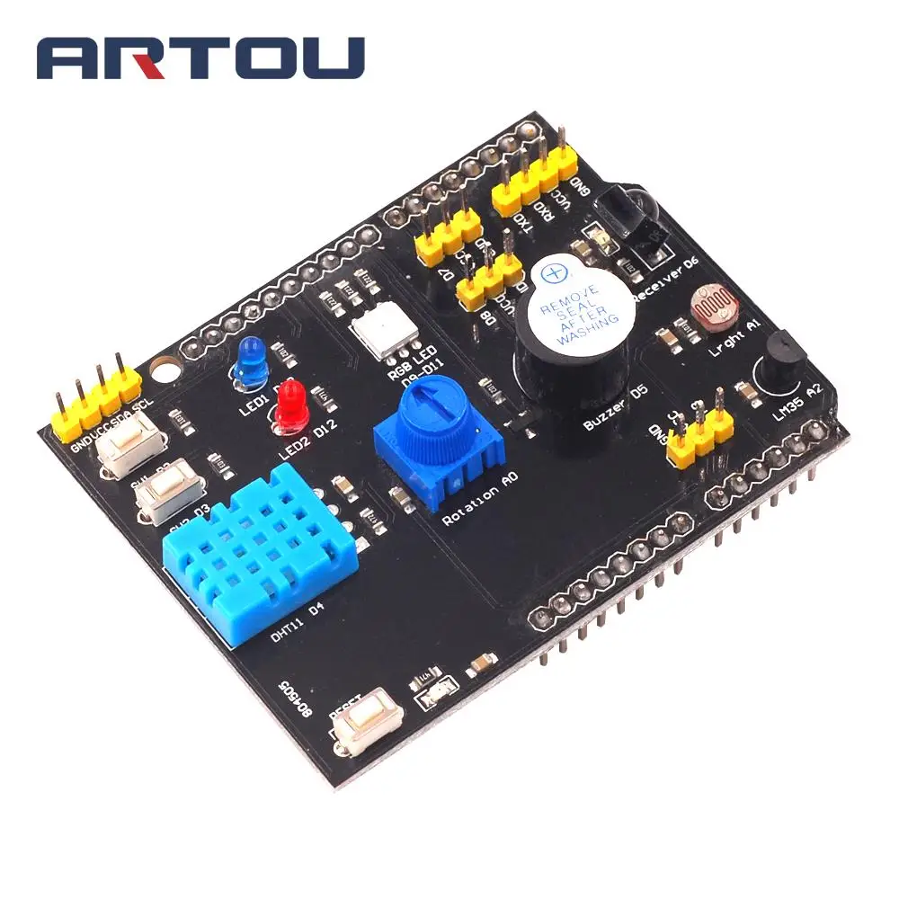 DHT11 LM35 датчик температуры и влажности Многофункциональный Плата расширения адаптер для Arduino UNO R3 RGB светодиодный ИК-приемник зуммер IEC