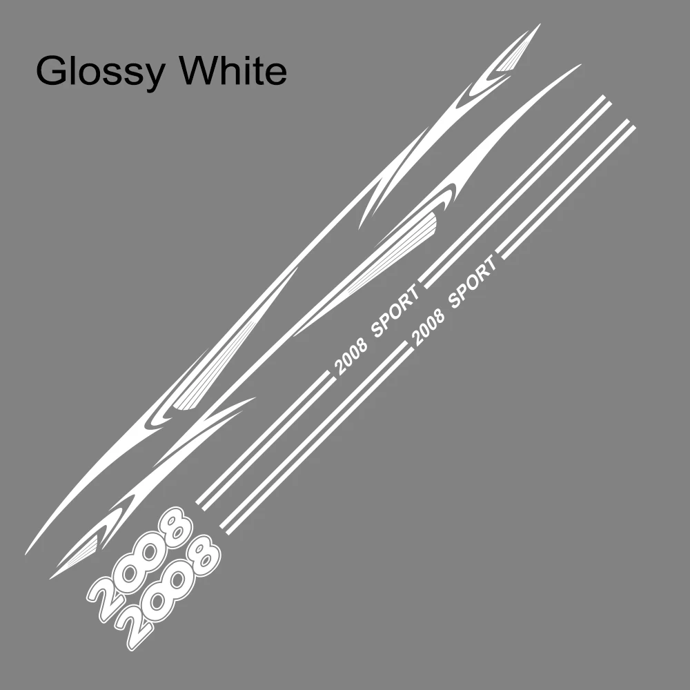 Glossy White 2 шт. автомобильные наклейки для peugeot 2008 3008 Авто боковые наклейки на юбку стильные спортивные водонепроницаемые виниловые DIY аксессуары для стайлинга автомобиля - Название цвета: Glossy White