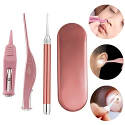 Juego de 3 unids/set LED portátil para niños, Clip de Booger Visual luminoso, cuchara para los oídos, herramienta de eliminación de cera para los oídos