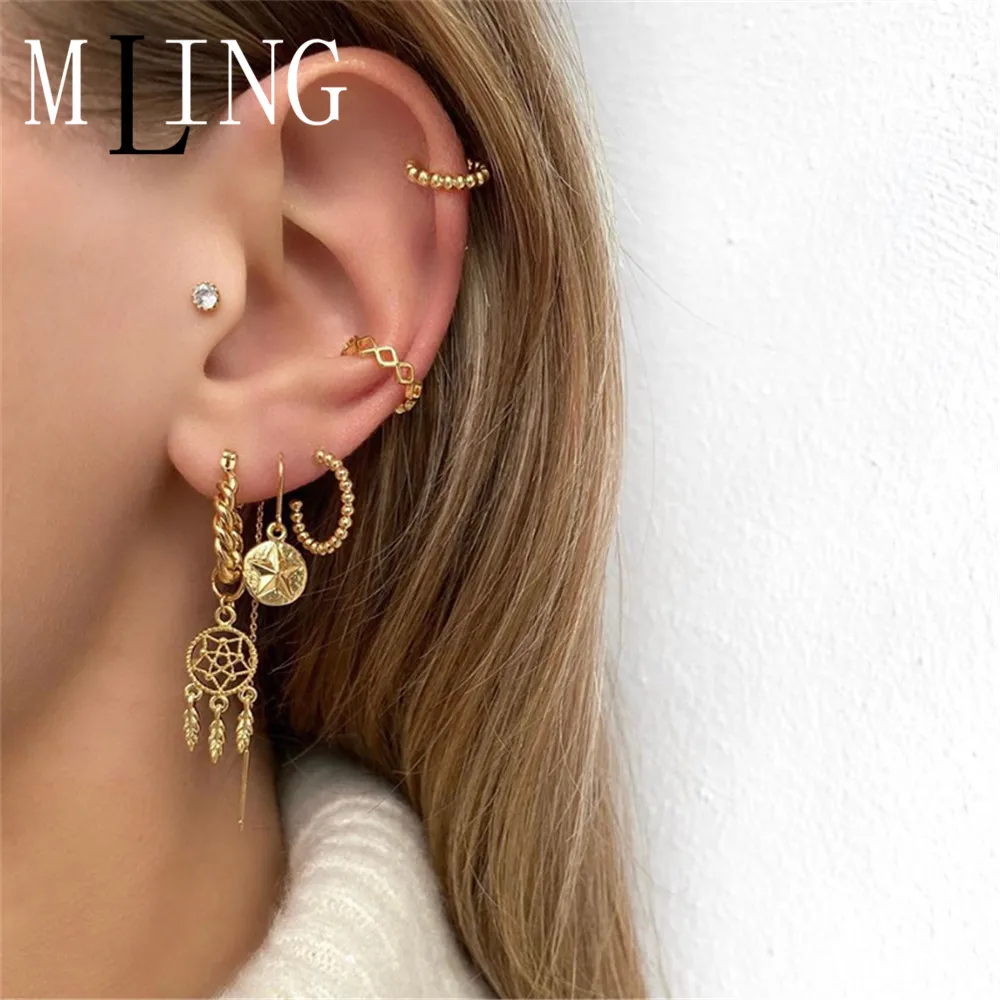 Винтажные серьги-гвоздики из Золотого Сплава MLING модный Комплект сережек для