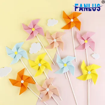 

9pcs/Set Foam Paper Cake Topper Decorations Wedding Party Windmill Cupcake Decor Happy Birthday Parties Favors Cake Decoration