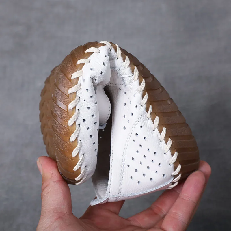 DRKANOL 2024 Women Loafers Handmade Sewing Soft Bottom Genuine Leather Flat Shoes Ladies Comfort Pregnant Woman Casual Shoes