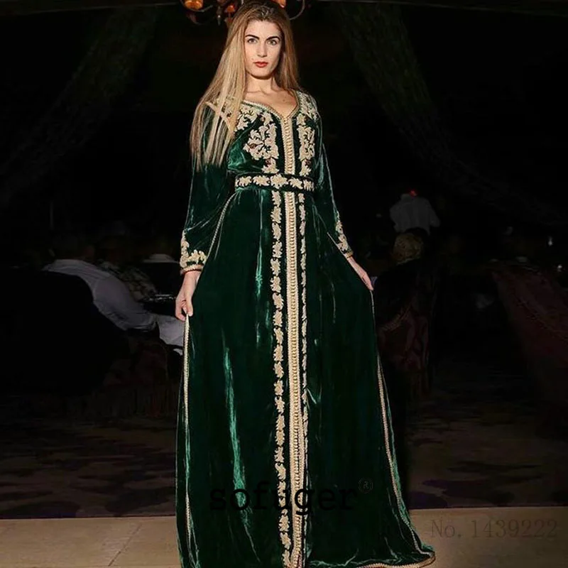 Зеленый марокканский кафтан вечернее платье с кружевной аппликацией платье для матери Арабский мусульманский особый случай официальная вечеринка на заказ - Цвет: Зеленый