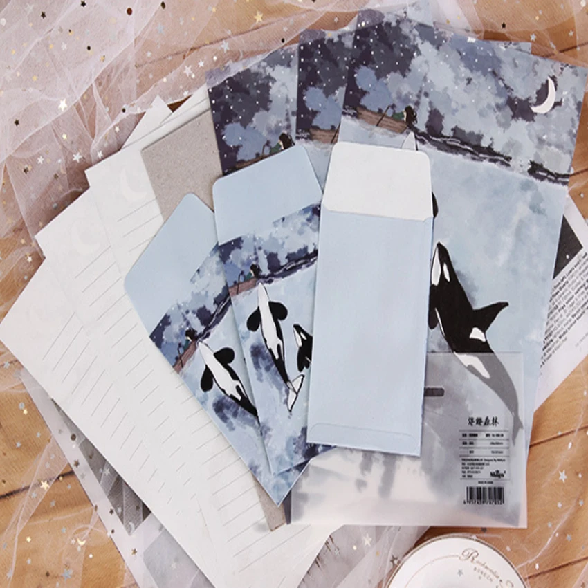 

1Pack/lot 3 Envelopes + 6 Sheets Letter Paper Set Lovely Floating Forest Sea Elves For Gift School Office Supplies