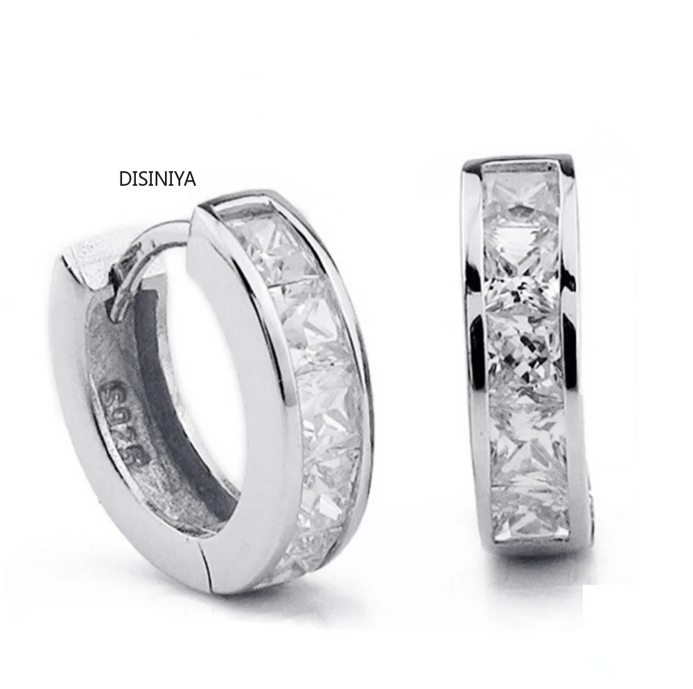 Simple Women Men 925 sterling silver stamp Studs Earrings Switzerland Block CZ Zircon crystal Jewelry Wholesale Brincos Plata | Украшения и