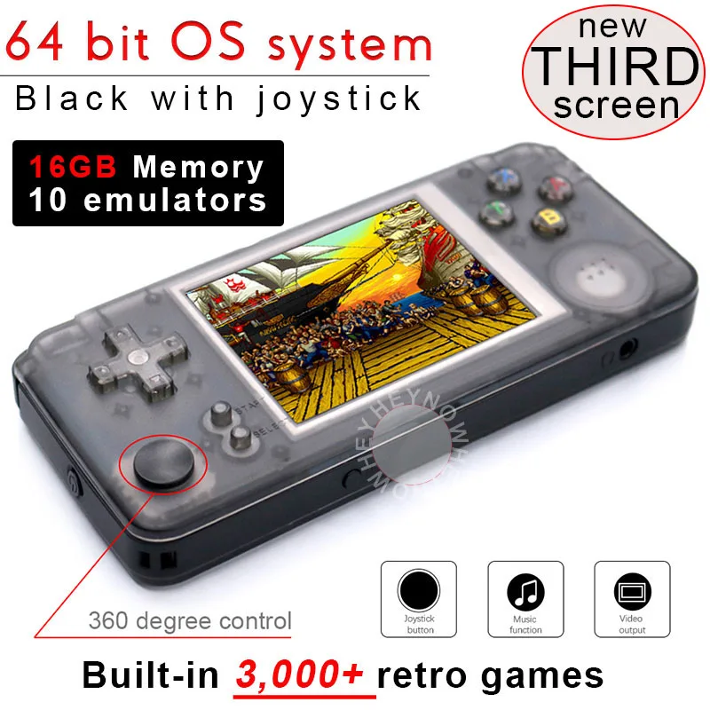 Black 64bit OS 16GB Обновленная RS97 Plus 60 Гц 3,0 дюймов Двойная система Ретро игровая консоль RetroFW OS портативный игровой плеер игры эмуляторы внутри - Color: Black 64bit OS 16GB