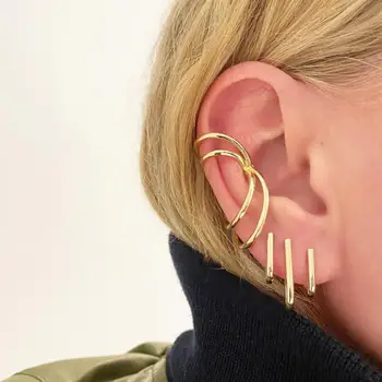 

Timeless Wonder Brass Irregular Geo Clip Earrings Women Jewelry Punk Non Pierced Gothic Boho Designer Earcuff Ins Top Rare 7562