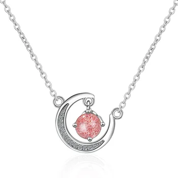 

Fashion Natural Strawberry Crystal Moonstone Zircon Women Necklaces Collarbone Chain Female Diamon d Pendant Romantic Gifts