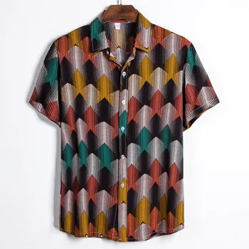 

Mens Ethnic Short Sleeve Casual Printing Hawaiian Shirt Blouse T-shirt Sleeve Loose Button Up Hip-hop Personality Casual Brand