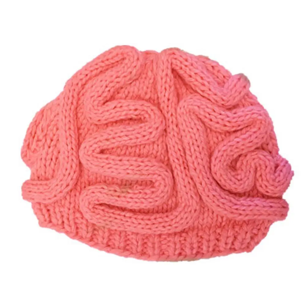 Модная ручная вязка, индивидуальная шапка мозги для детей и взрослых, вязаная крючком шапочка, крутая Кепка Cerebrum - Цвет: Pink