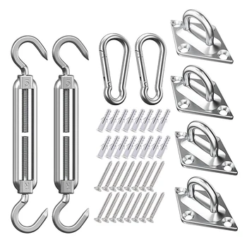 

40Pcs Sun Shade Sail Fixing Kit Sail Shade Hardware Kit 304 Stainless Steel for Garden Rectangle/Square Installation