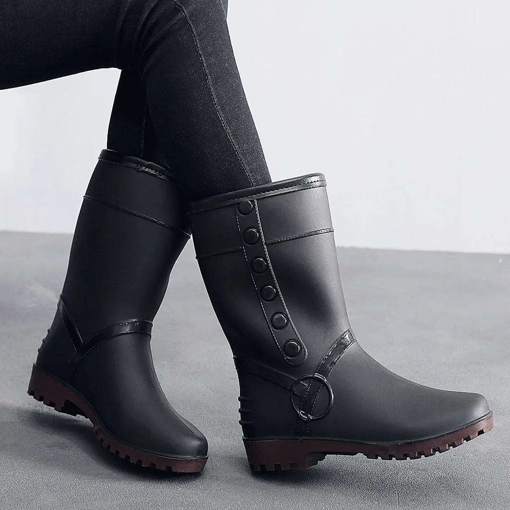 Теплые бархатные сапоги до середины икры для женщин Нескользящие дождевые
