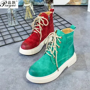 

Spring Frosted Genuine Leather Martin Boots Female Casual Boots Fashion Preppy Style Women's Shoes Flat Heels Leather boots