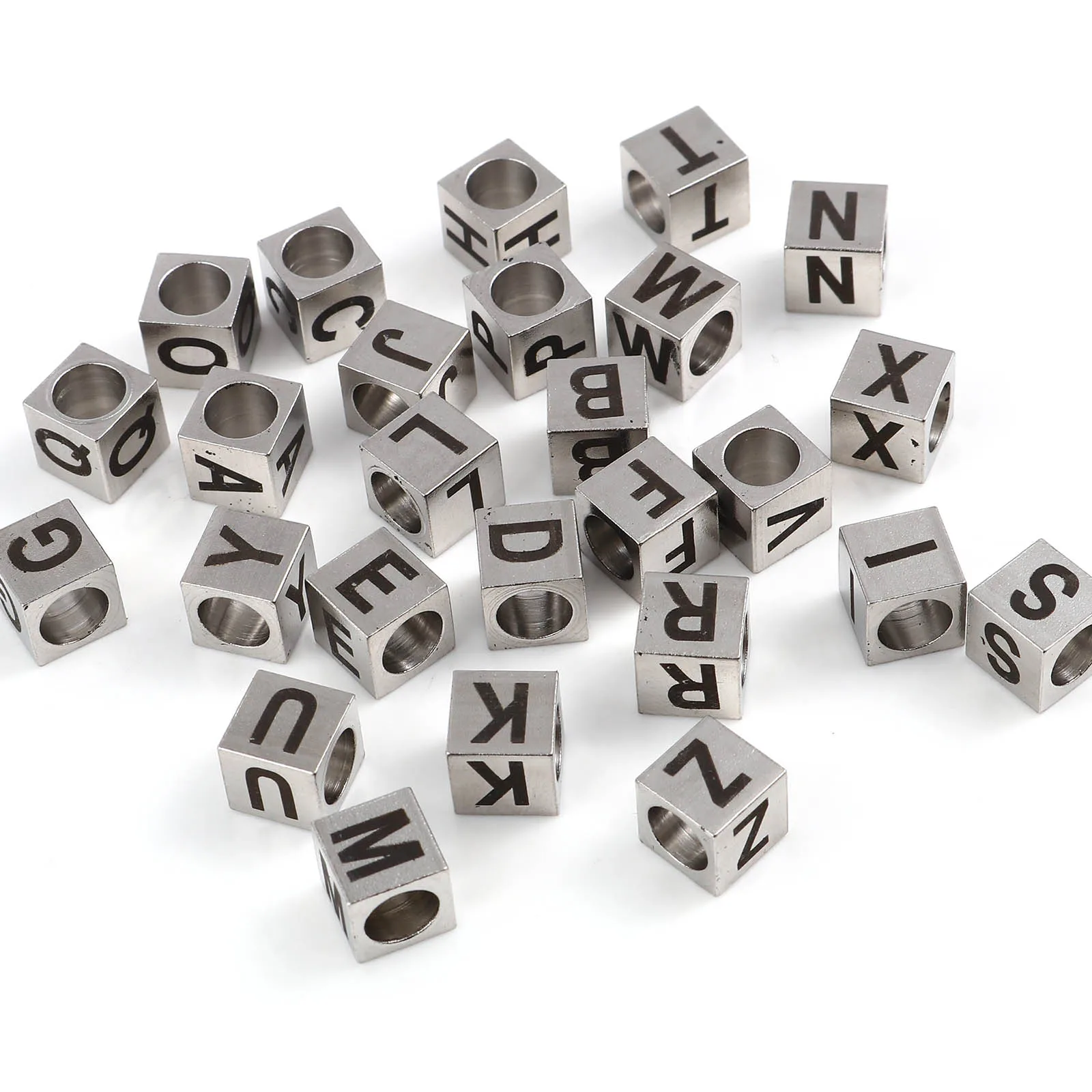 Flat Round 4X7MM Silver Color Letter Beads Acrylic Random Alphabet