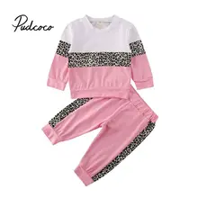 Детский Леопардовый свитер с длинными рукавами для маленьких девочек, топы и штаны с цветочным принтом, комплект одежды из 2 предметов, пуловер, пляжный костюм, спортивный костюм