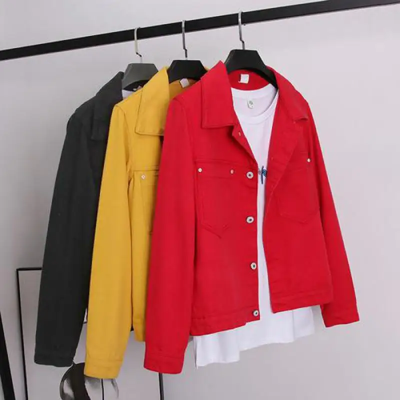 Женская джинсовая куртка с длинными рукавами повседневная короткая черная