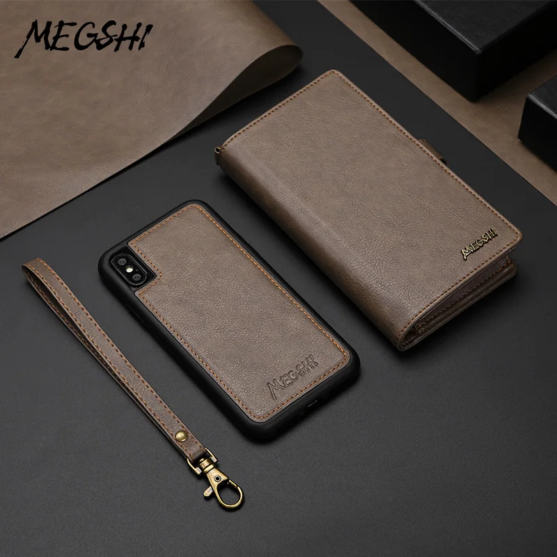  Megshi for iPhone 7 8 XS Max XR X XS Brieftasche Fall Luxus Zipper Flip Leder Abdeckung For iPhone 