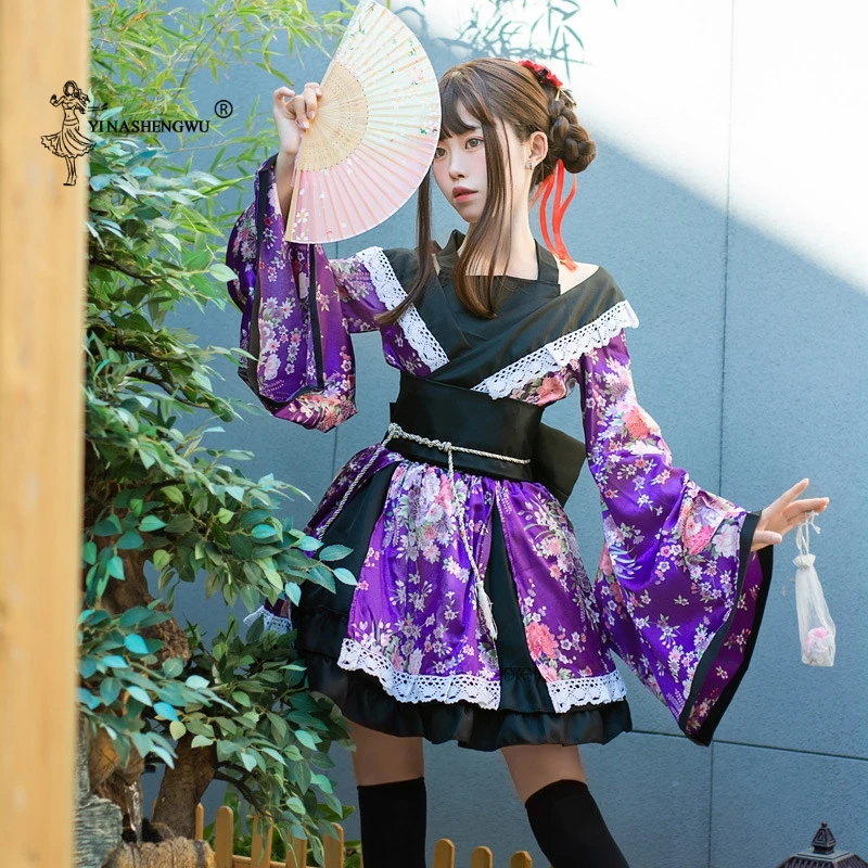Traditional Japanese Costume Kimono Dress for Women Sakura Yukata Tutu Japanese Kawaii Girls Anime Cosplay Haori Stage Party